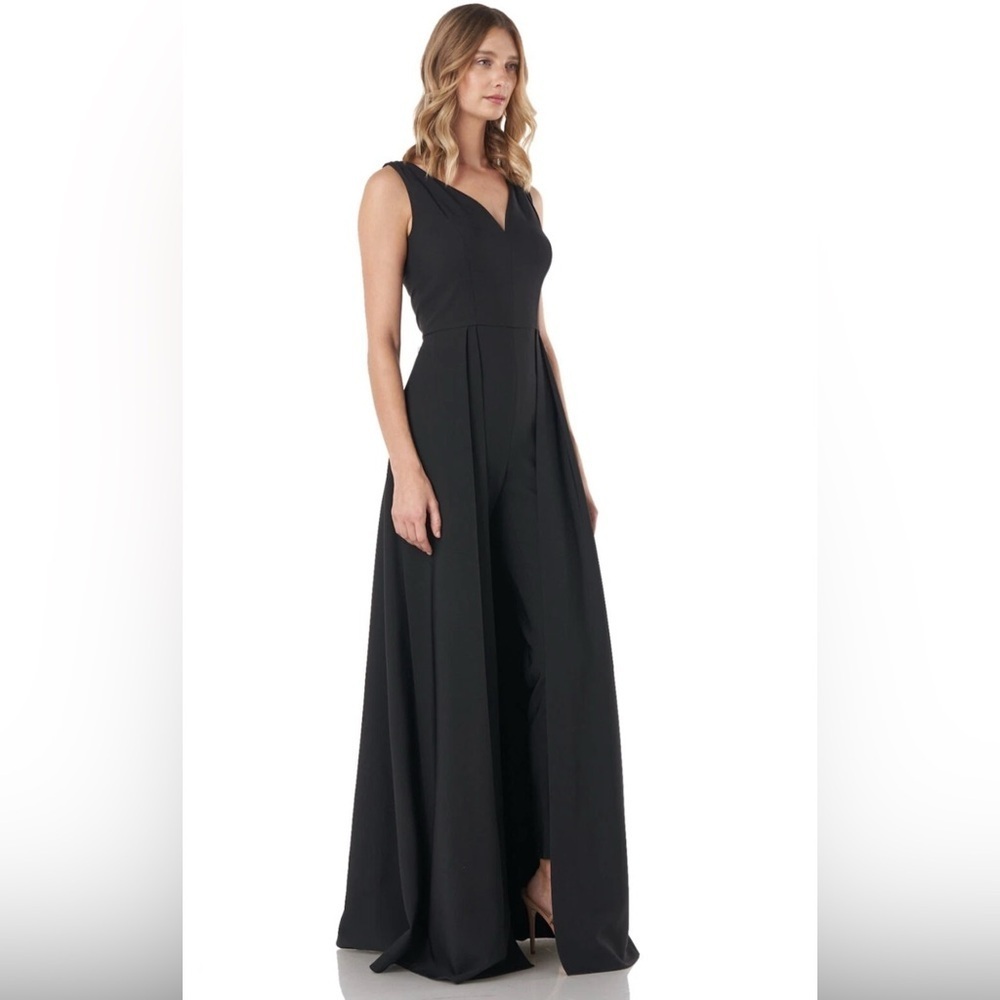 NWT Kay Unger Black Formal Jumpsuit w Overskirt Train Size 12 Gala Evening